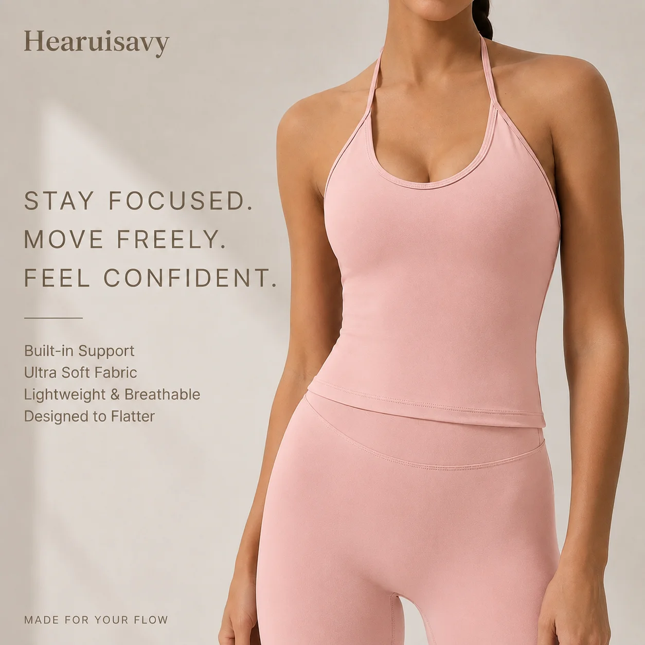 Hearuisavy Women's Halter Neck Open Back Sports Bra Tank Gym Fitness Tops Breathable Stretch Fit Yoga Workout Top With Padded