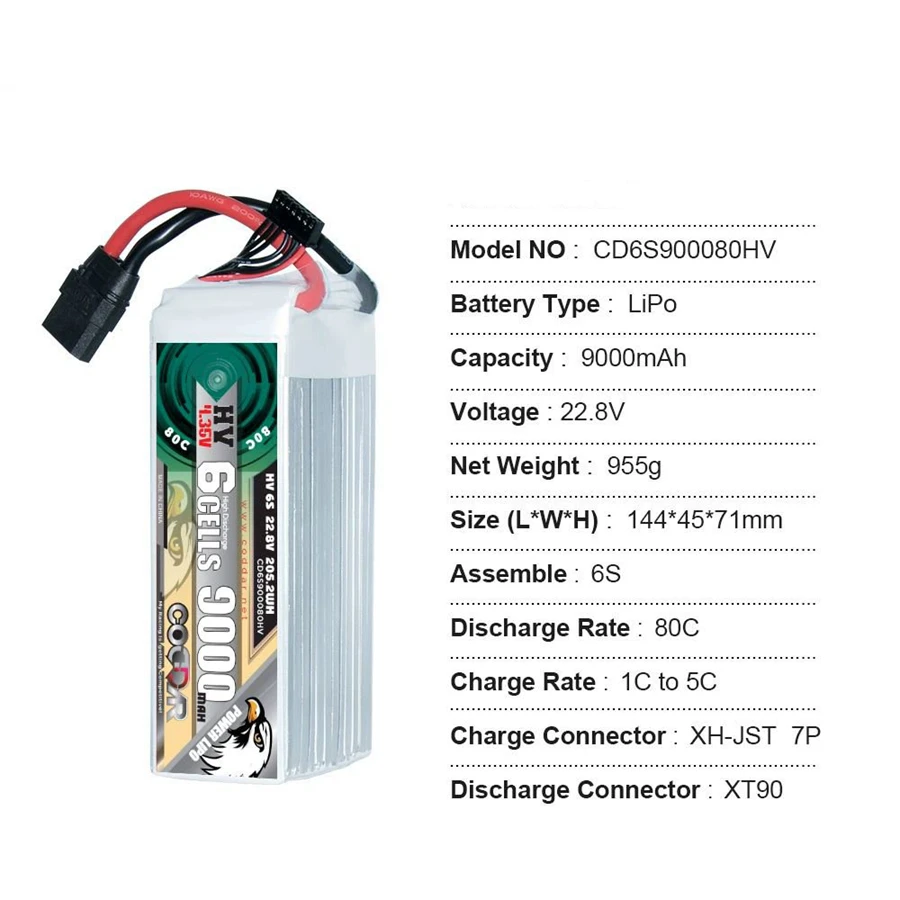 CD6S800080 9500MAH 6S 22.8V 80C HV Aircraft Model Rechargeable Lithium Battery