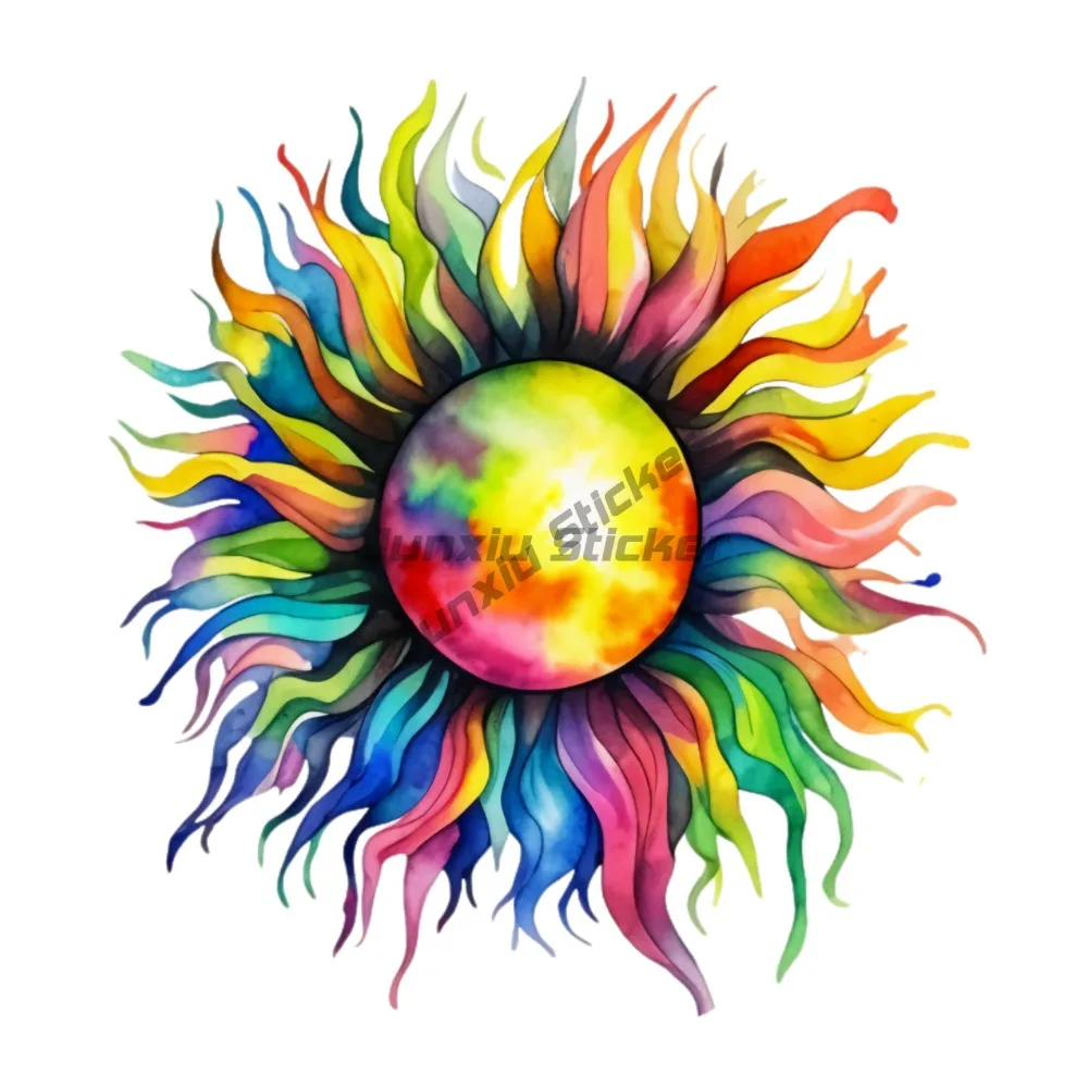 

Sun Sticker Beautiful Colorful Rainbow Rays Summer Vibrant Art Cover Scratches Decor Graphic Decal Accessories