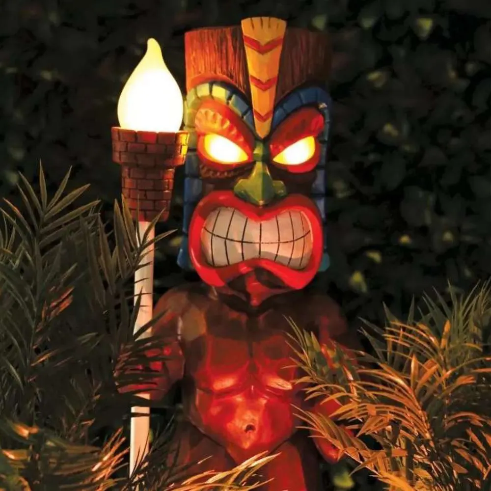 Garden Statues for Outside Patio, Solar Tiki Lights Outdoor Statues Backyard, Tiki Hawaii Maya Tribe Totem Garden Lawn Lights