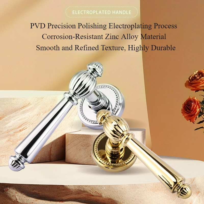 French Vintage Gold Bedroom Door Lock Magnetic Silent Latch Split Design For Wood Doors