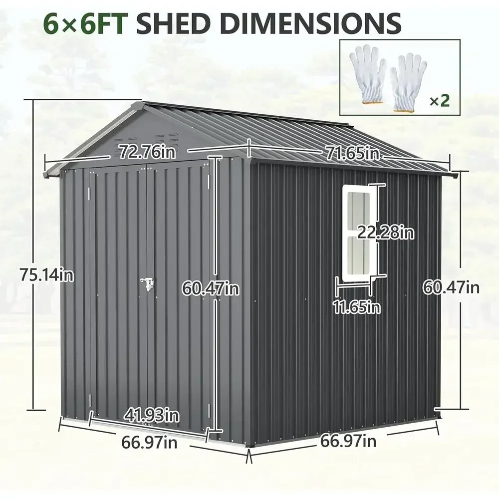 6x6 Metal Outdoor Storage Shed - Steel Utility Shed for Backyard, Garden, Patio, and Lawn in Black