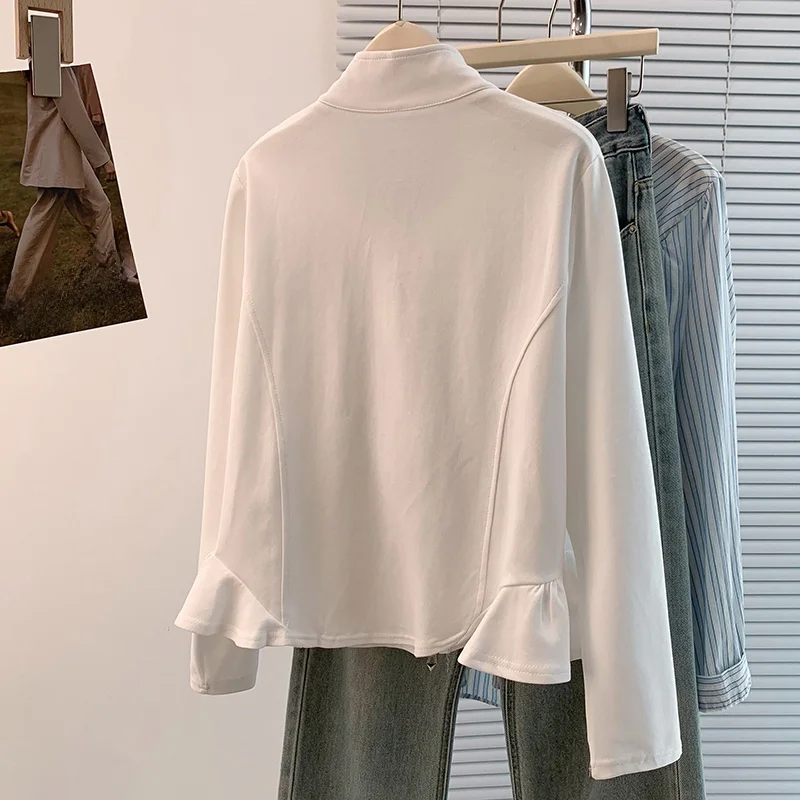 Autunno Nuovo Plus Size Casual Misto Cotone Cerniera Svel Cardigan Aperto Faion Artistico Sle Ci Pendolari Wear da Donna