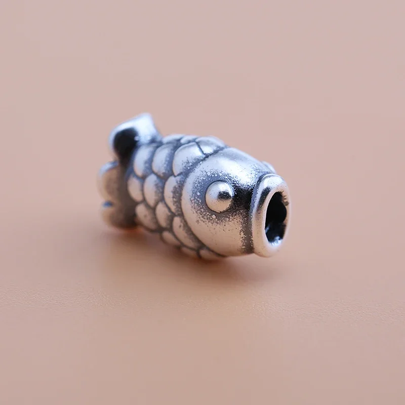 S999 full silver 3D hard silver diy accessories, Retro Small Fish Beads, handmade beaded material woven accessories