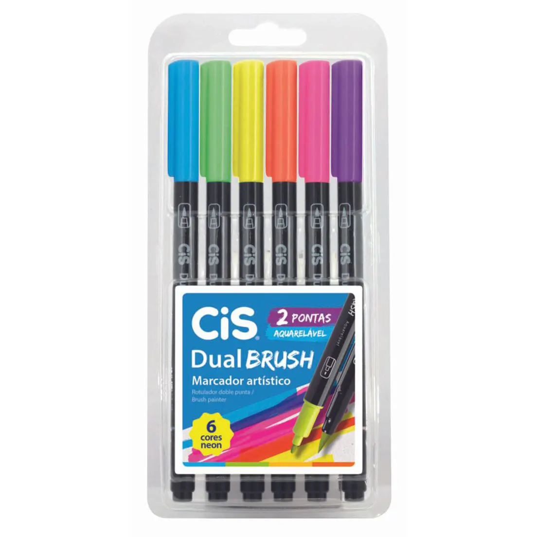 6 Kit Dual Pen Brush Pen Double Tip Cis Colors Neon Watercolor