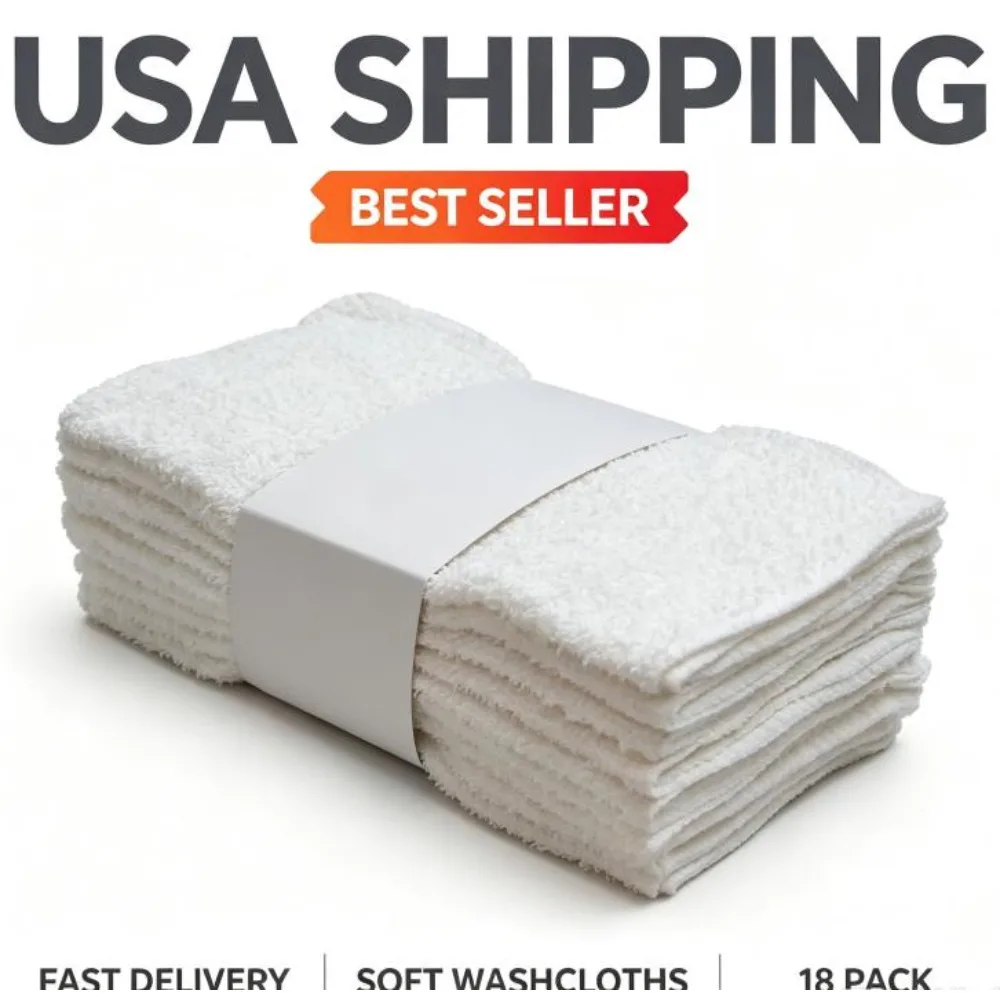 18Pcs White 100% Cotton Washcloths Absorbent Anti-Fray Machine Washable Multi-Use Facial Body Towels