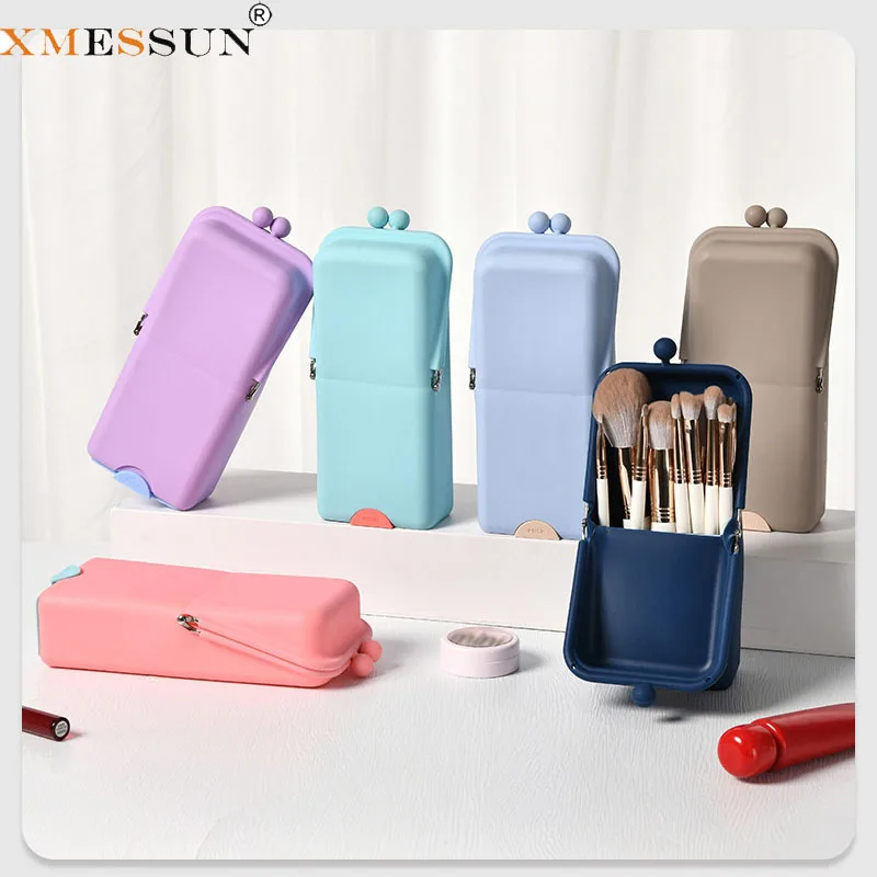 New Silicone Makeup Brush Storage Bag, Waterproof Travel Cosmetic Tool Organizer Portable Makeup Bag Toiletry Storage Box Case