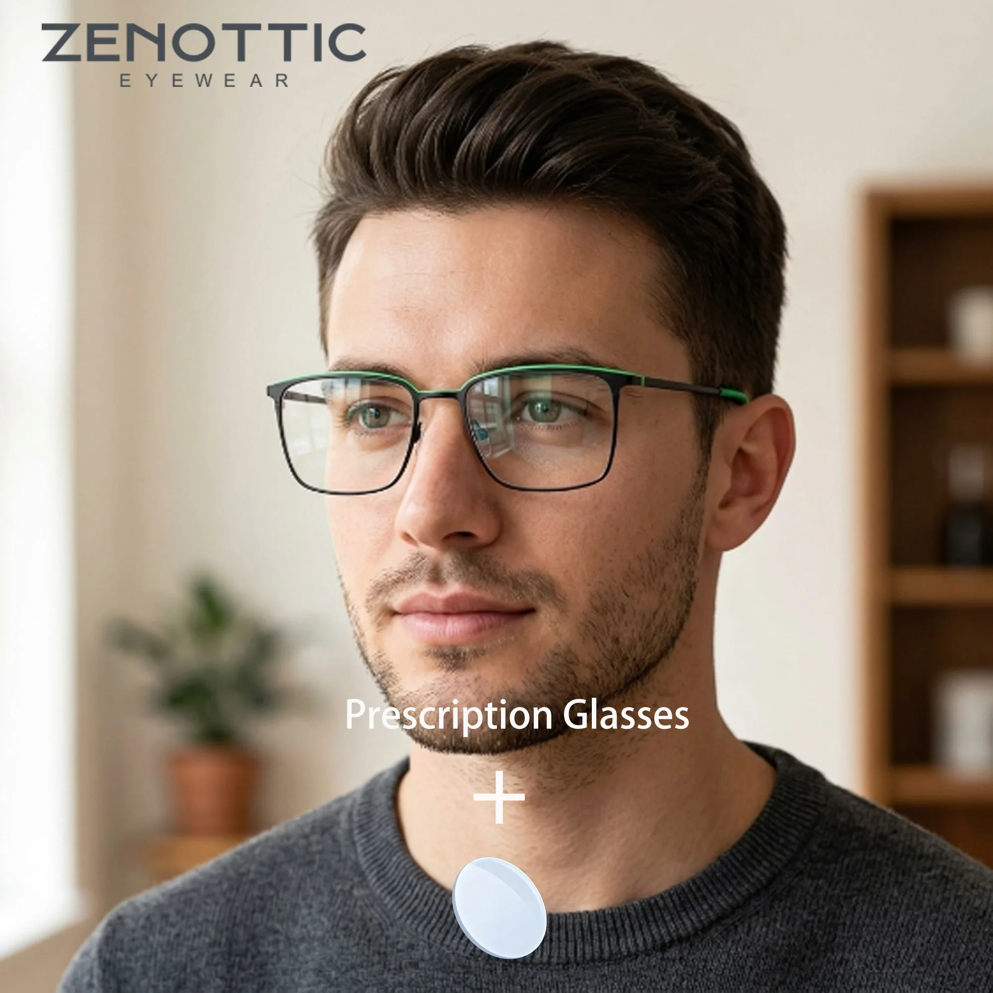 

ZENOTTIC Men L Size Square Metal Prescription Glasses Corrected Visual Myopia Progressive Simple Casual Eyewear