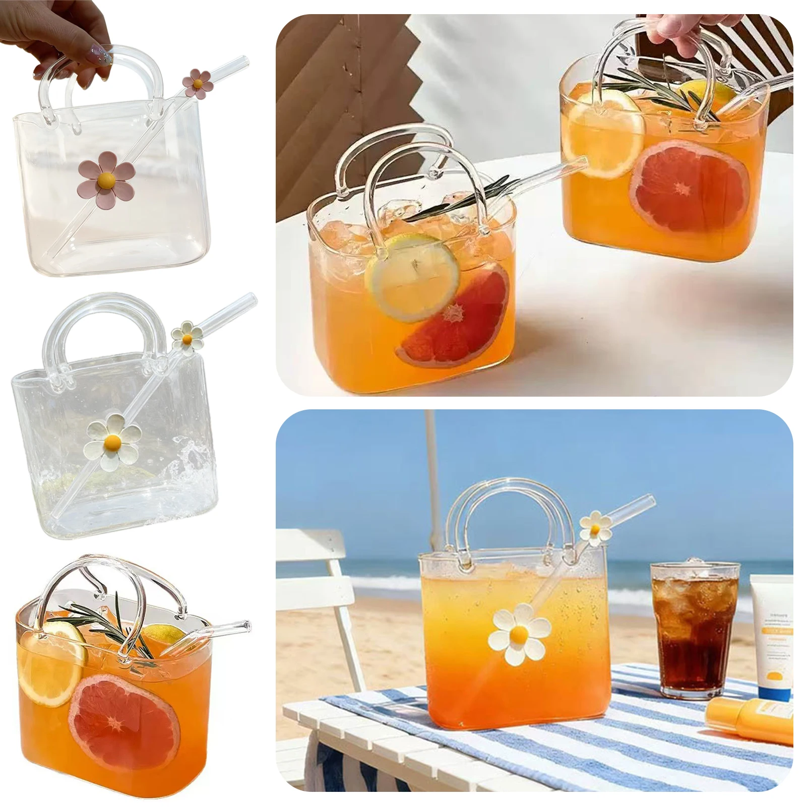 770ML Glas-Handtaschenbecher: Transparenter, kreativer und lustiger Sommer-Teetasse im Internet-Celebrity-Stil – Hochwertiger Saft- und Cocktailbecher für einen leichter alkoholisierten Moment