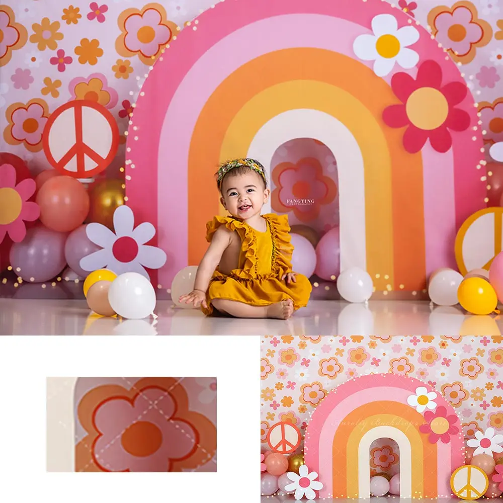 Groovy One lights Photography Backdrop Kids Baby 1st Birthday Party Decors Floral Arch Child Family Girls Photocall Backgrounds