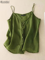 ZANZEA 2025 Summer Camis Women Sleeveless Tank Tops Buttons Loose Camisole Tops Fashion V-neck Suspende Streetwear Tee Oversized