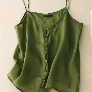 ZANZEA 여성용 2024 여름 캐미스 민소매 탱크 탑, 버튼 루즈 캐미솔 탑, 패션 브이넥 서스펜드 스트리트웨어 티, 오버사이즈