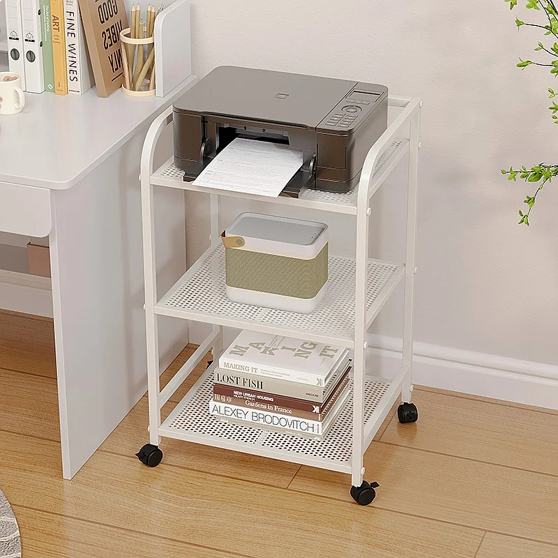 Mobile Printer Cart with Rolling Stand, Heavy Duty Desktop Tower Shelf, Home Office Storage Organizer with Shelves