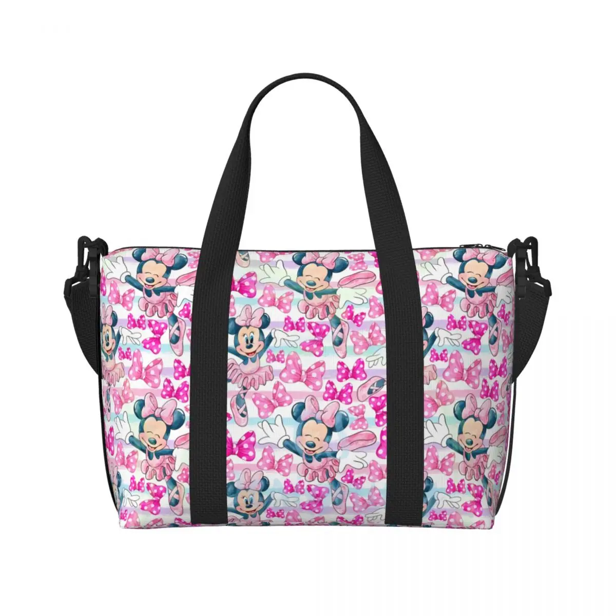 Custom Large Minnie Mickey Mouse Tote Bag for Women Shopper Shoulder Gym Beach Travel Bag