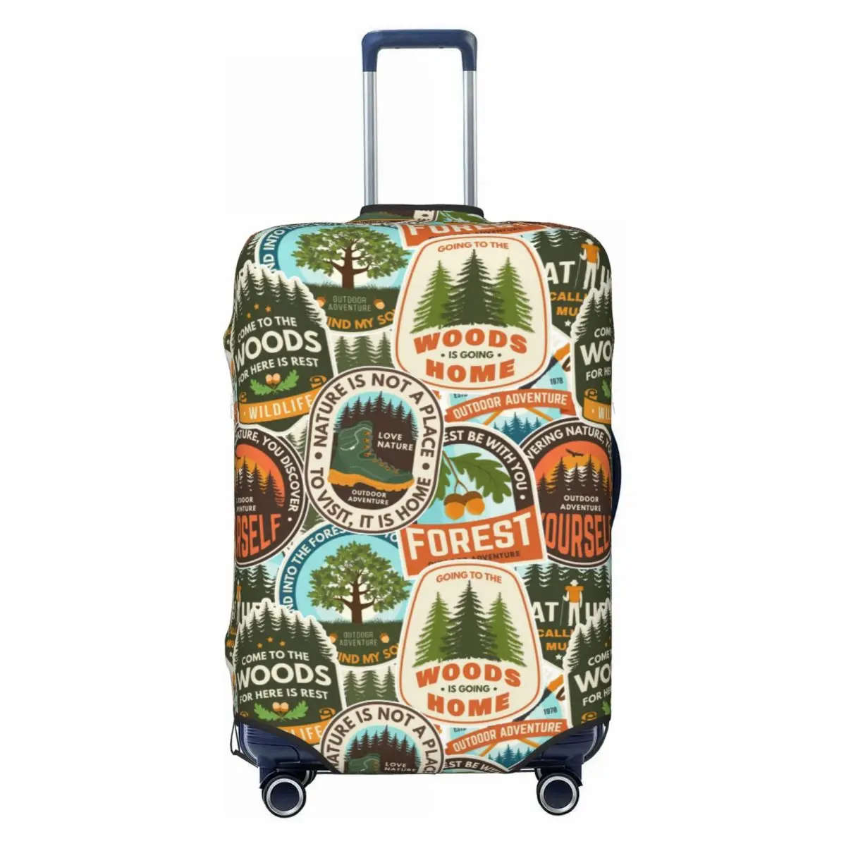 

Vintage Forest Hike Badge Outdoor Seamless Print Luggage Cover Elastic Travel Suitcase Protective Covers Fits 18-32 Inch