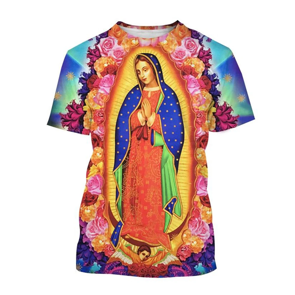 Blessed Virgin Mary T-Shirts Our Lady of Guadalupe 3D Print Men Women Short Sleeve T Shirt Harajuku Y2K Tees Tops Men's Clothing