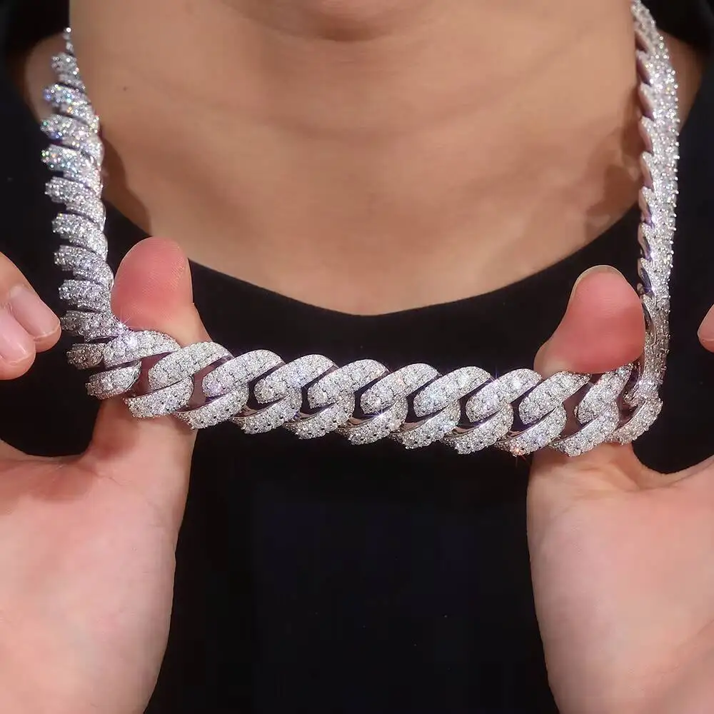 luxury Wholesale Price 10mm 15mm 18mm VVS Moissanite Cuban Chain Necklace Ready to Ship Sterling Silver Cuban Necklace Gift
