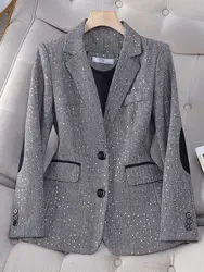 Grey Sequins Jackets for Women Autumn New Fashion Office Lady Blazers Elegant Korean Style Turn-down Collar Formal Women Jacket