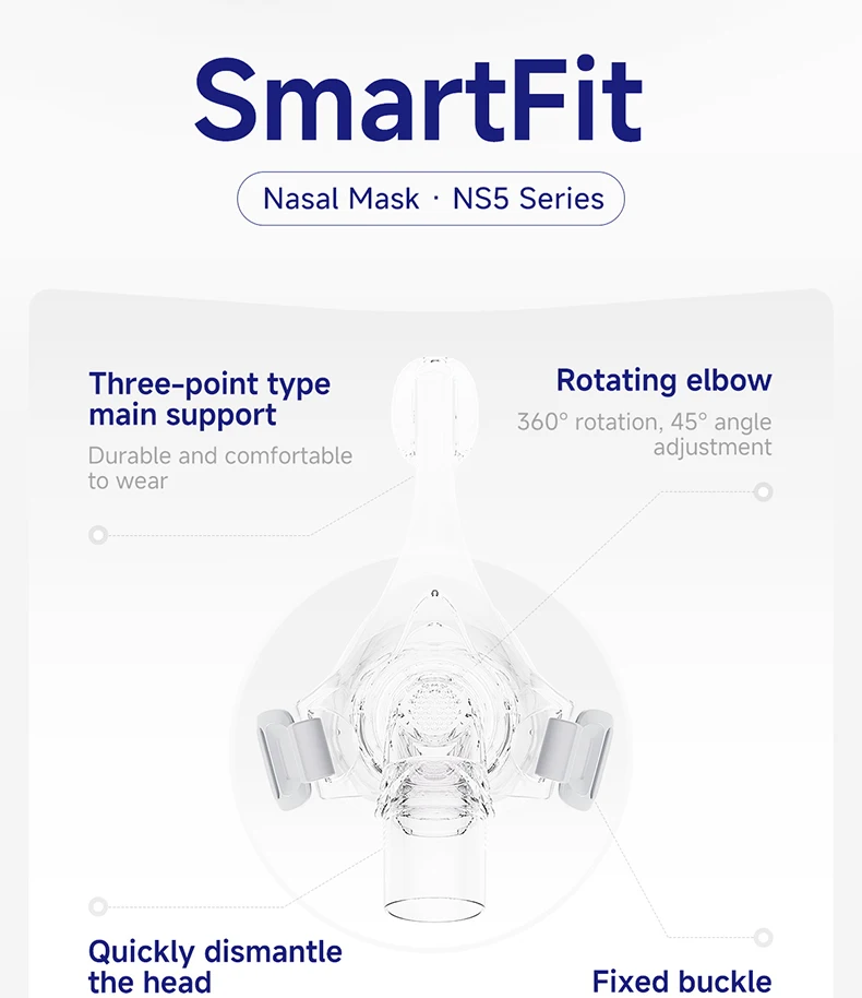 NS5 Series Nasal Mask for Sleep Apnea Anti-Snoring Medical CPAP Equipment Wide Field of View Unobstructed Accessory