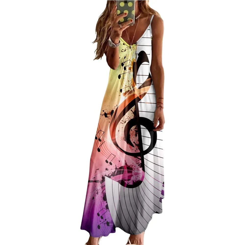 Elegant Robe Summer Sleeveless Music Note Print Dress Psychedelic Maxi Dress Luxury Party Vestido Evening Dresses Girl Dresses