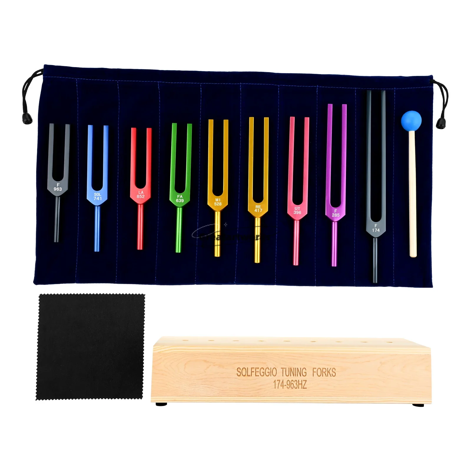 

9pcs Solfeggio Tuning Forks 174/285/396/417/528/639/741/852/963Hz Musical Instrument Silicone Hammer Wood Box DNA Healing Chakra