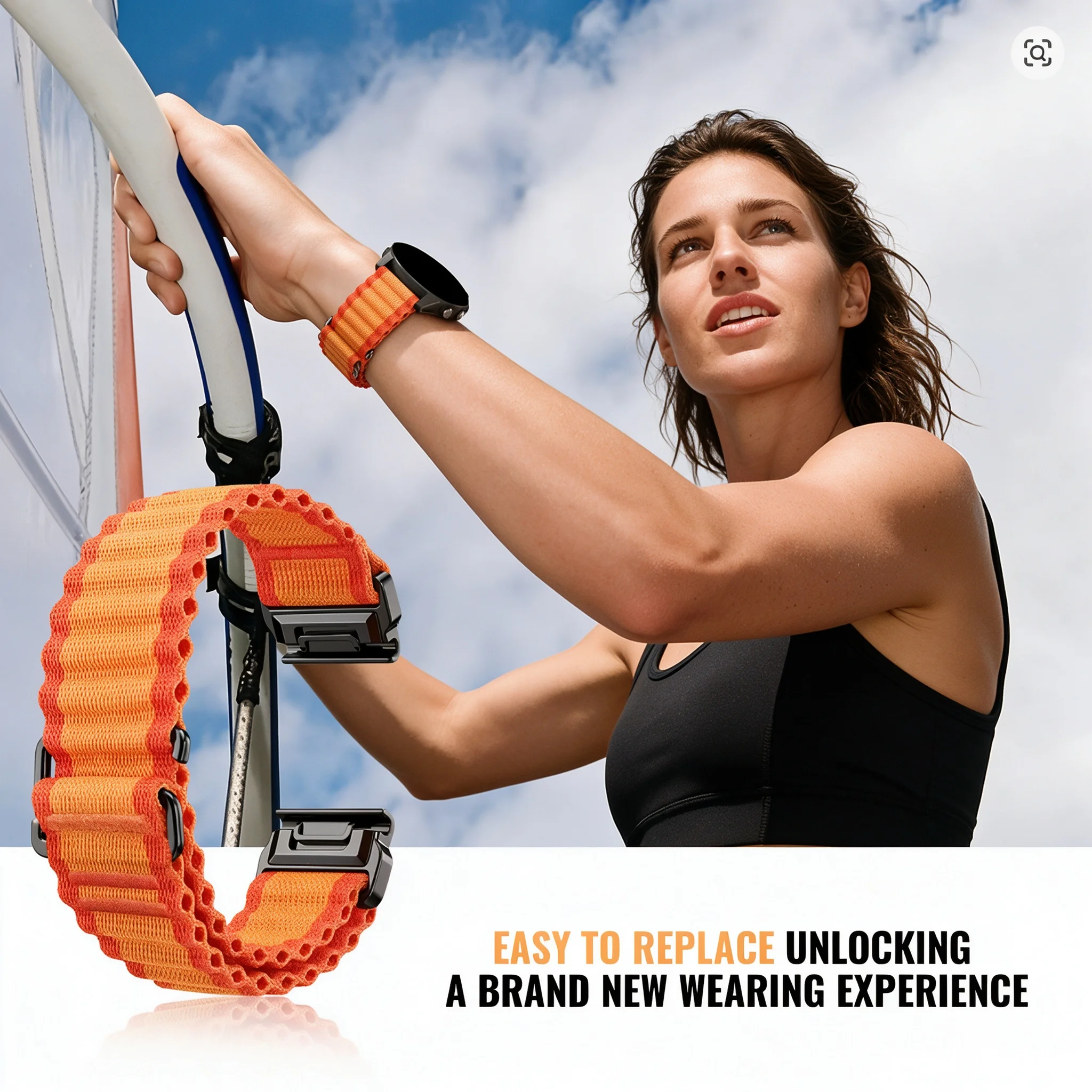 for GARMIN Fenix Watch Band, Ocean‑Style Wave‑Pattern Nylon Loop Watch Band, Adjustable hook‑and‑loop closure