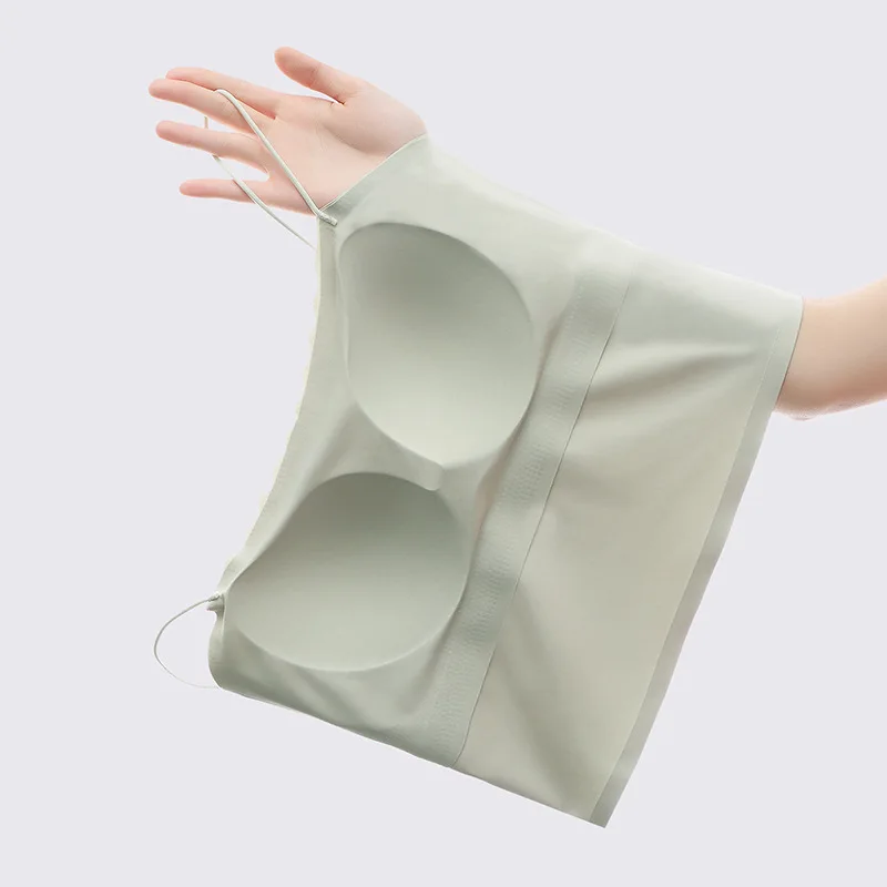 Strap vest women's base beautiful ice silk inner layer chest cushion bra summer thin cut strapless underwear outer camisoles