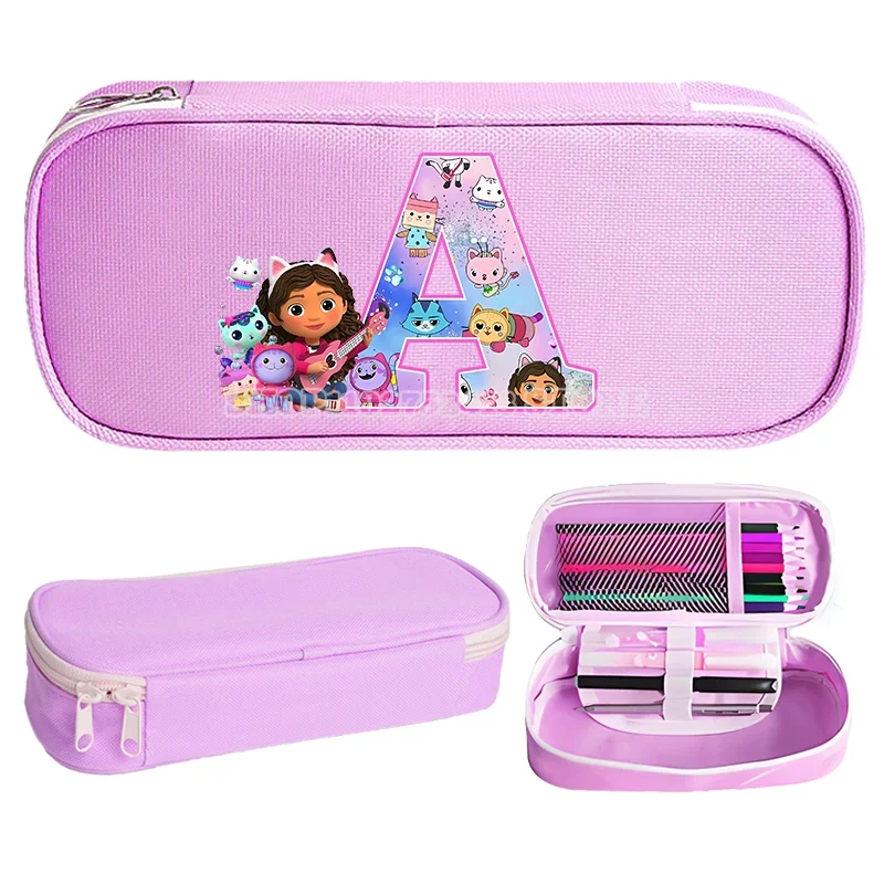 Gabby Dollhouse – trousse à crayons, dessin animé Kawaii, étanche, grande capacité, lettres de personnalité, boîtes en toile, boîte de papeterie, cadeau pour enfants