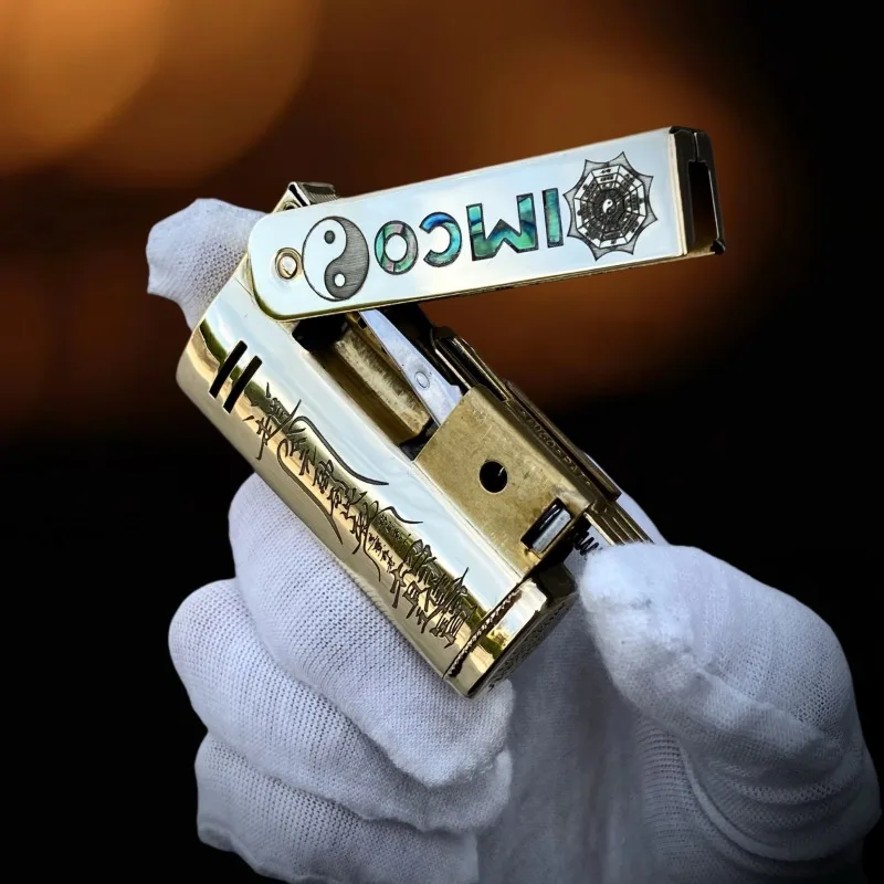 IMCO Classic 6800  Brass Hand-carved Kerosine Lighter Inlaid Colorful Shell Durable Cool High-end Gift for Men's
