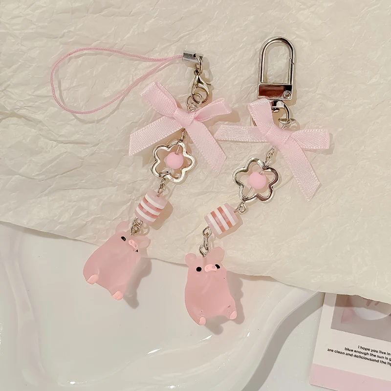 Cartoon Luminous Pink Piggy Phone Lanyard Lovely Animal Keychain Bag Camera Pendant Charms Accessories