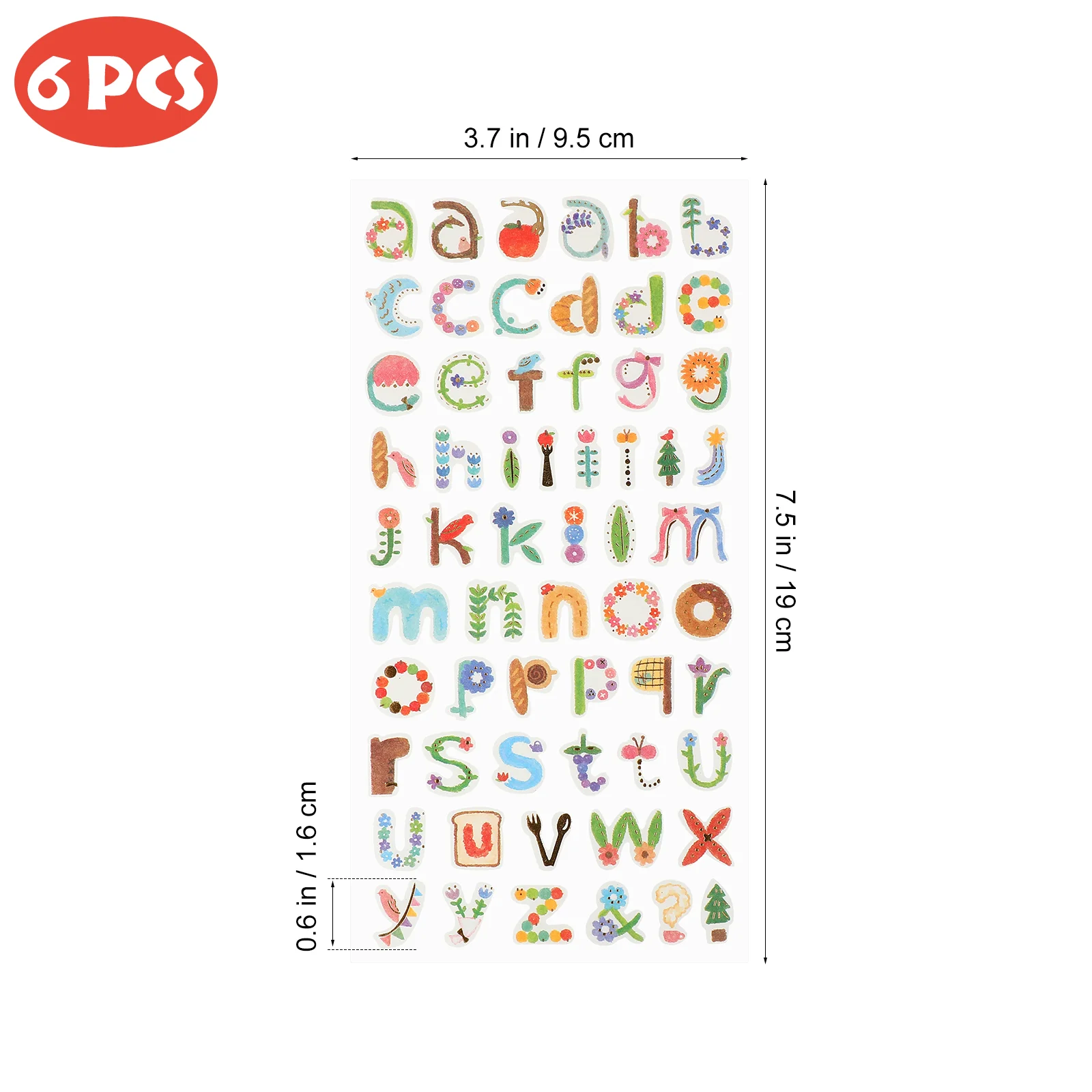 6 Sheet Scrapbook Stickers Graffiti Vintage Letters Numbers Self Adhesive Decals for Diary DIY Crafts Cards