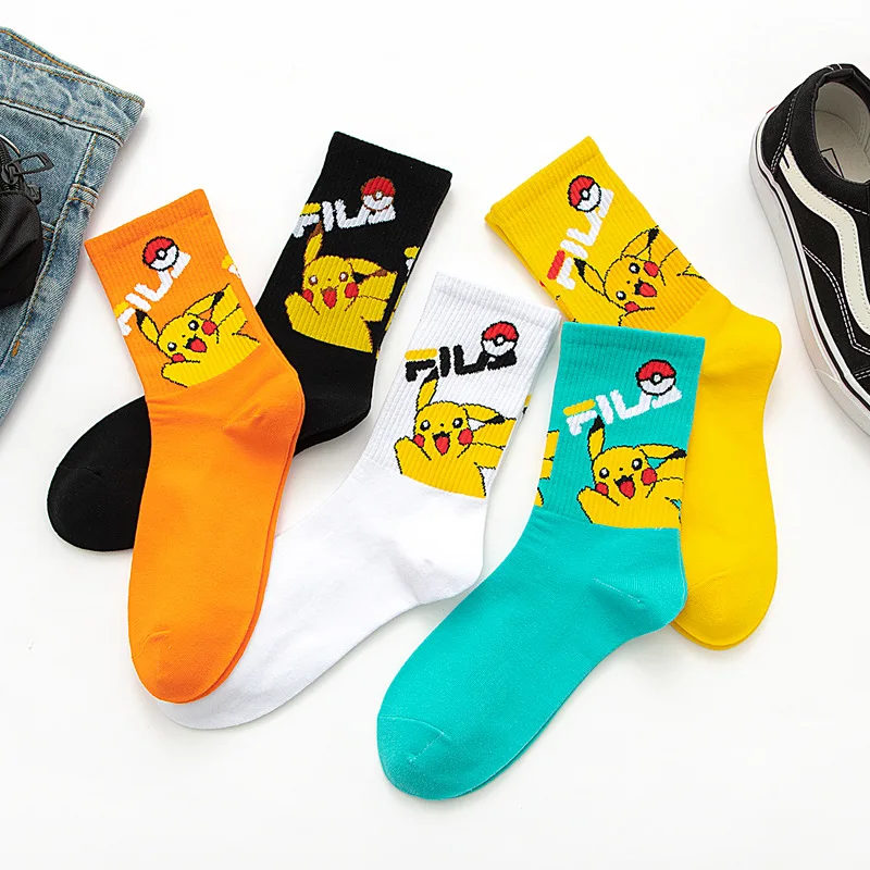 Pokemon Pikachu Spring and Summer Tube Socks Cute Cartoon Children Over 12 Years Old Socks Couple Sweat-absorbent Sports Socks