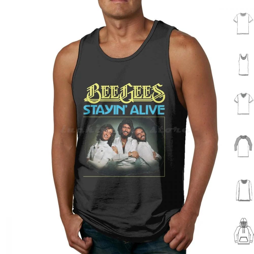 

ני deze 자 Perb Viss Besar Dalam Unha Tank Tops Vest Sleeveless Disco 70s Bee Music Gees Vintage Pop Retro Band Gibb
