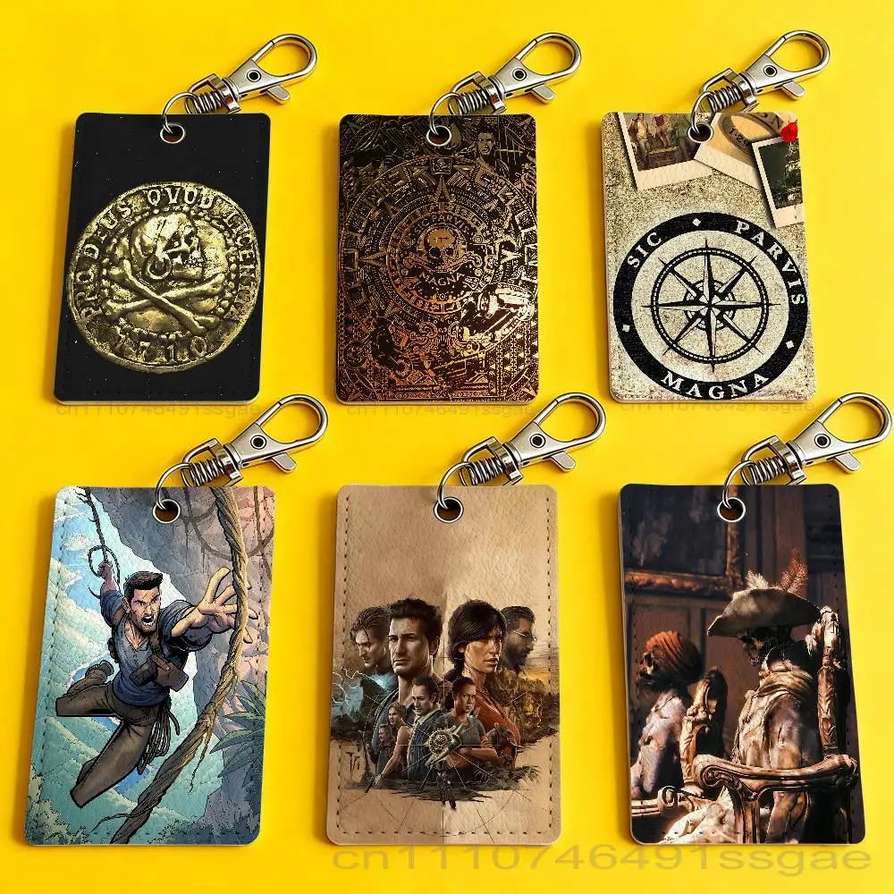 Sic Parvis M-Magna Uncharted Card Case Leather Card Holder Keychain Key Ring Door Access Tags ID Card Case Keychain