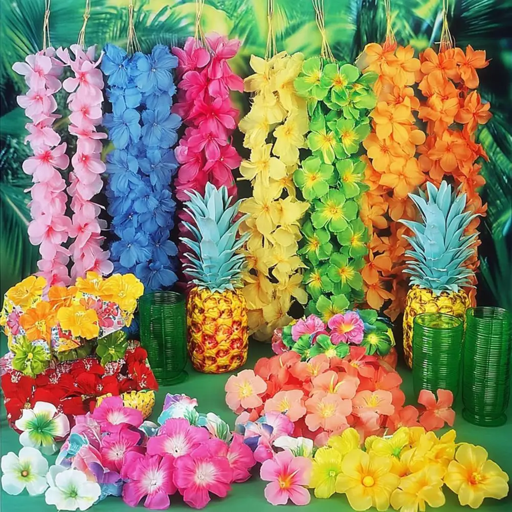 

Island Themed Party Decorations Hibiscus Flower Garland Tropical Hawaiian Luau Party Decorations Set with Artificial for Summer