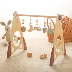 Baby Wooden Gym Frame Rocket Model Newborn Play Gym Activity Celestial Hanging Pendant Rattle For Baby Education Montessori Toys