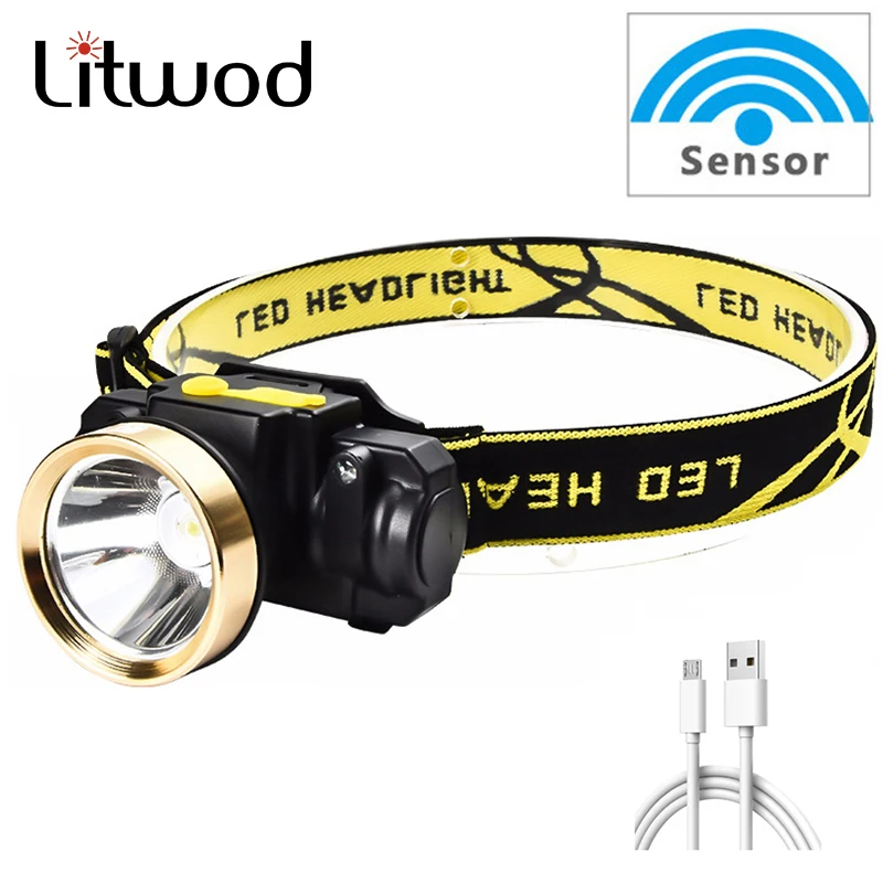 Led Sensor Headlamps Mini Headlight Usb Rechargeable Outdoor Camping Head Flashlight Torch Portable Lamp for Camping