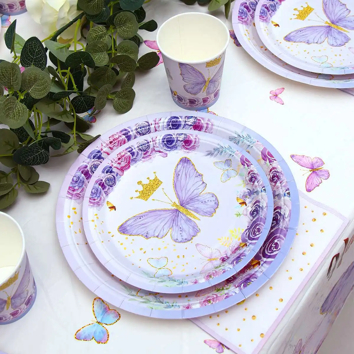 Purple Butterfly Disposable Tableware Napkin Butterfly Birthday Party Decor Girl Baby Shower Baptism Gender Reveal Supplies