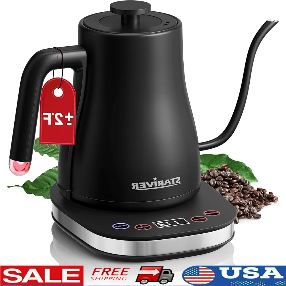 Hervidor eléctrico con cuello de cisne y control de temperatura 113 ° F a 212 ° F Boil Dry Protection Acero inoxidable vierte sobre hervidor de café