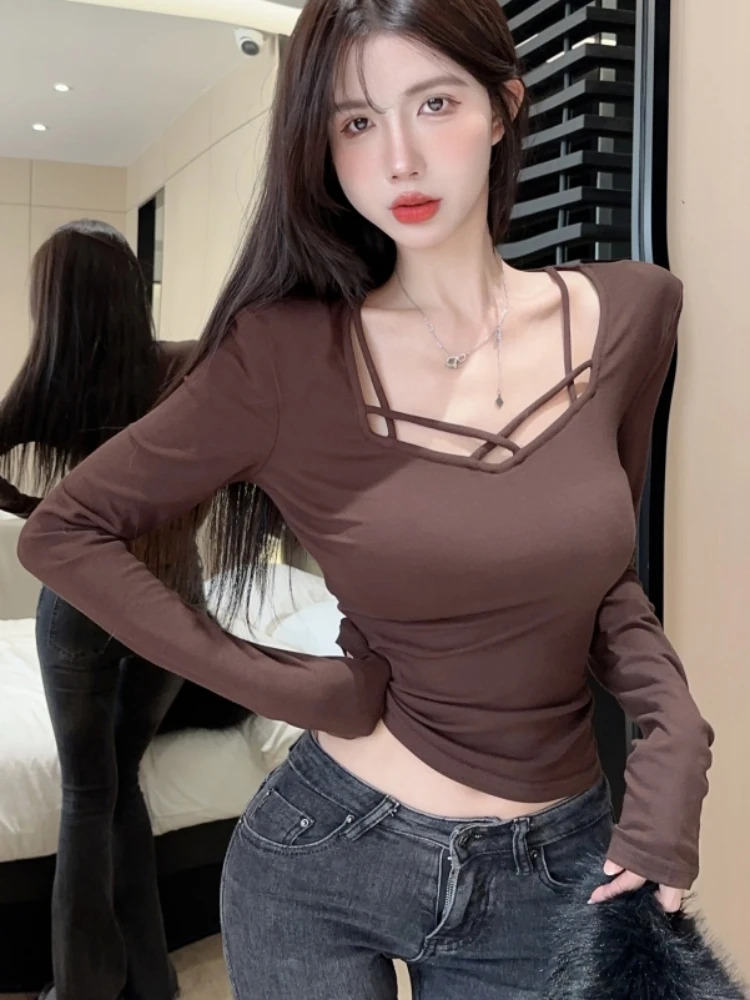 T-shirts Women Korean Style Temperament Hotsweet Aesthetic Stretchy Prevalent Summer Slim Design Female Clothing Pure Color New