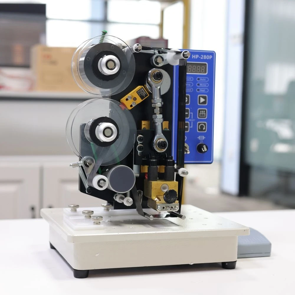 آلة ترميز الشريط شبه الأوتوماتيكية HP-280P - طابعة التاريخ للأكياس والأكياس البلاستيكية (0-165 مرة/دقيقة، شريط 35 مم)