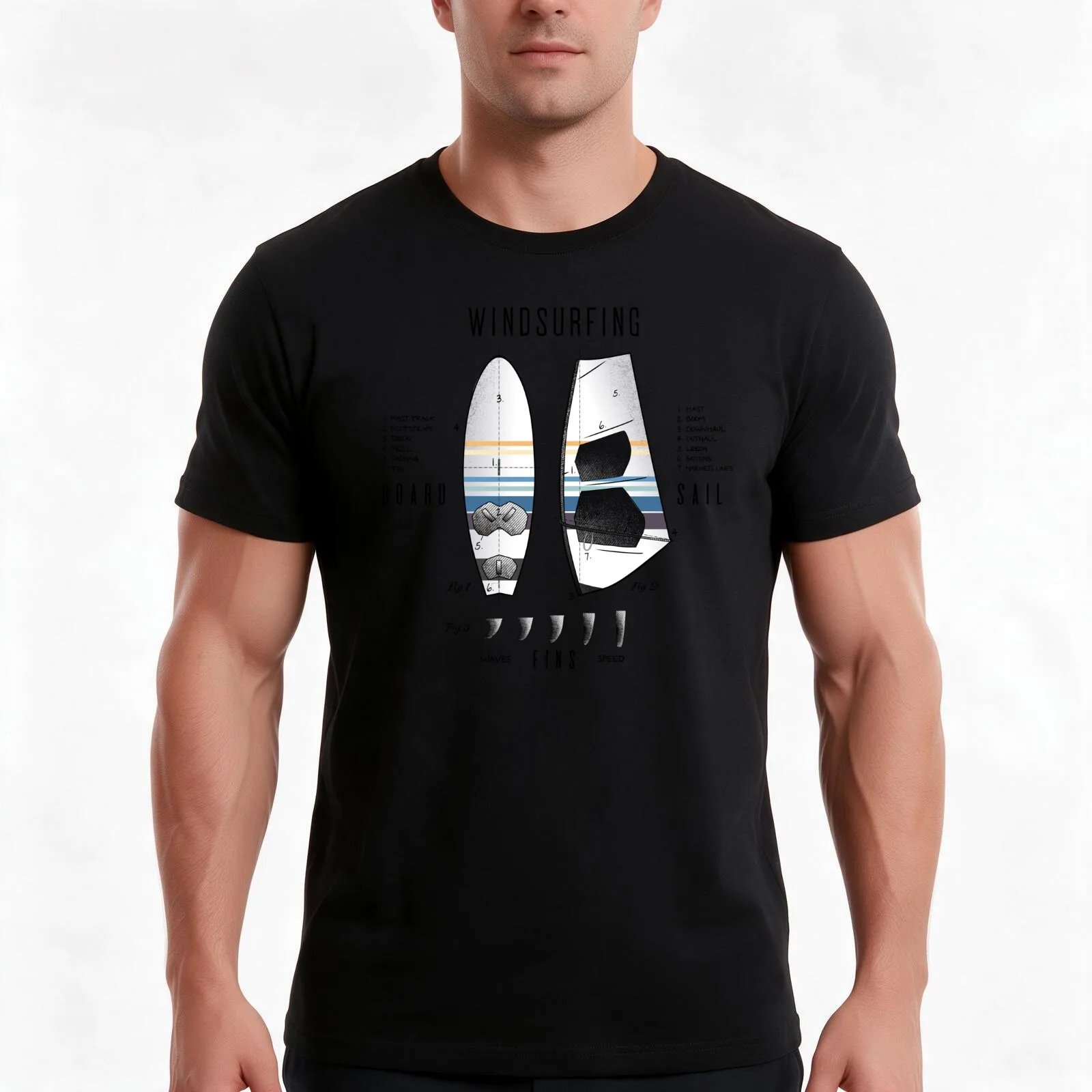 Windsurfing Gear Board Sail Lexicon Legend T-Shirt, Summer Casual Cotton Tee, Oversized Streetwear Tops, Vintage Graphic Print