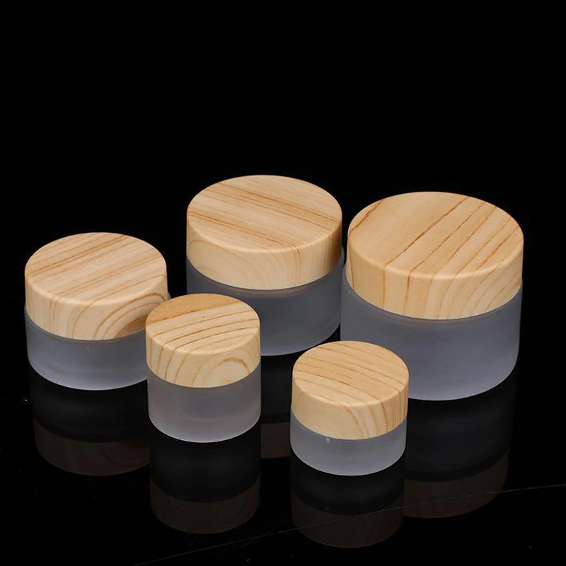 10g Wood Grain Lid 30g Glass Cream Bottle Cosmetic Jar 50g Scrub Sub-bottling Portable Travel Packaging Container