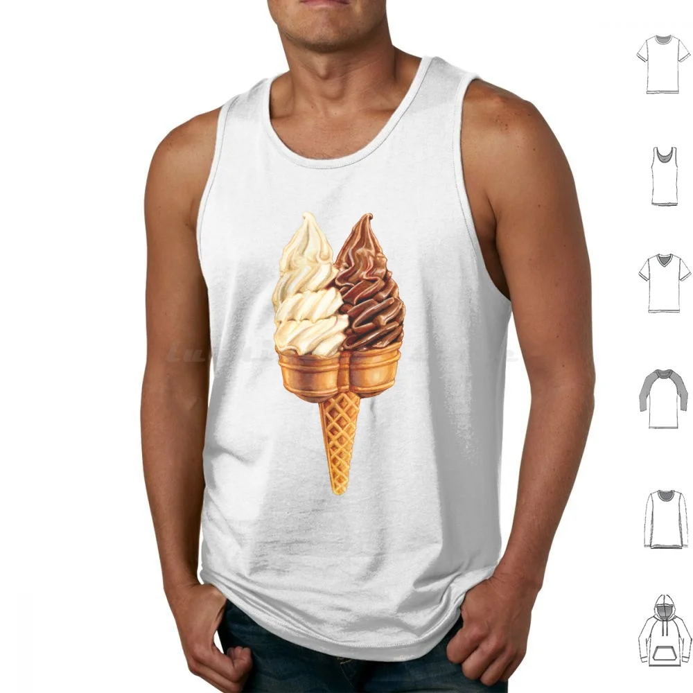 Twin Cone Pattern-Teal Tank Tops Vest Sleeveless Ice Cream Food Summer Retro Kitsch Cute Kawaii