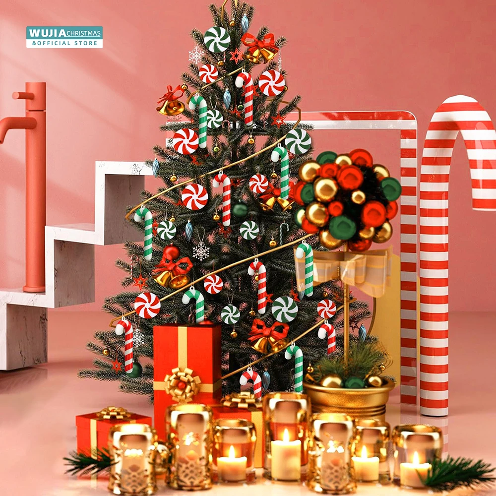 40 pçs natal doce cana pirulito pingentes árvore de natal pendurado ornamentos hortelã-pimenta redemoinhos para decoração de casa presentes de ano novo navidad