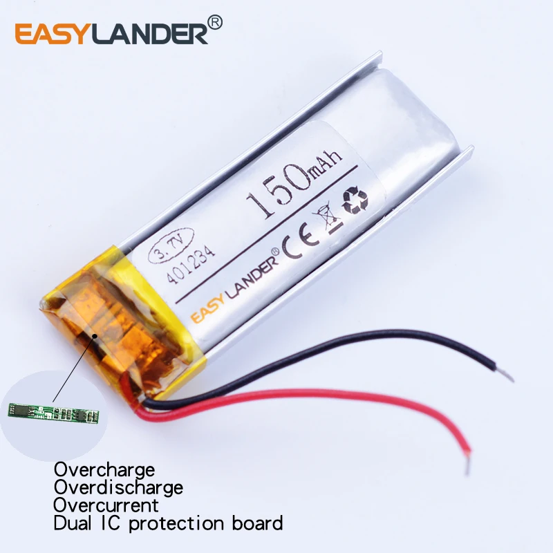 401234   3.7 فولت 150 مللي أمبير بطارية ليثيوم أيون ليثيوم بوليمر قابلة للشحن ل mp3 mp4 الصوت سماعة رأس بخاصية البلوتوث DVR مكبر صوت صغير اللعب