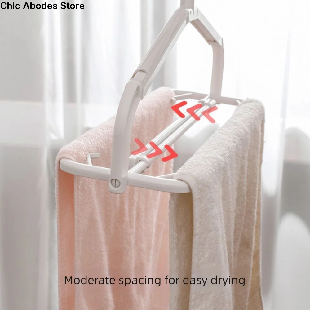 

Non-slip Rotating Folding Hanger Extensible Widening Bath Towel Storage Hanger Thick Support with Windproof Clamp Trouser Rack