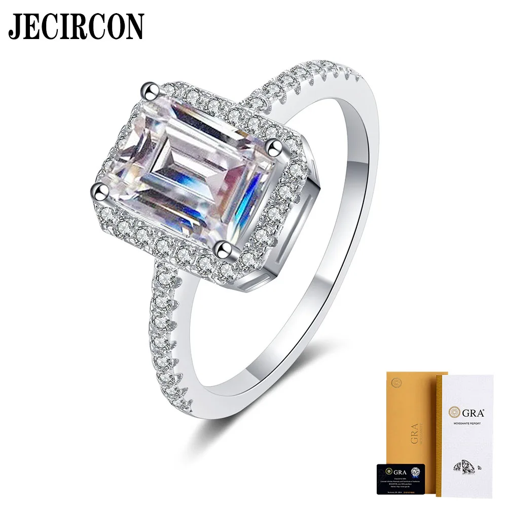 

JECIRCON S925 Sterling Silver Ring for Women Simple 4 Claw Sugar Cube Moissanite Row Ring Light Luxury Simulated Diamond Jewelry