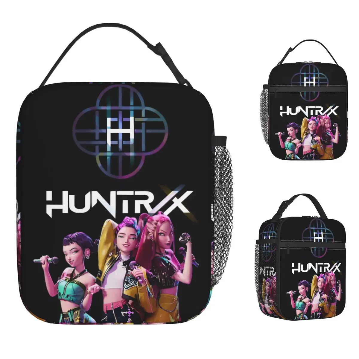 

Huntrix Logo Lunch Bag Leisure Lunch Box For Women Outdoor Picnic Portable Zipper Cooler Bag Oxford Print Tote Food Bags