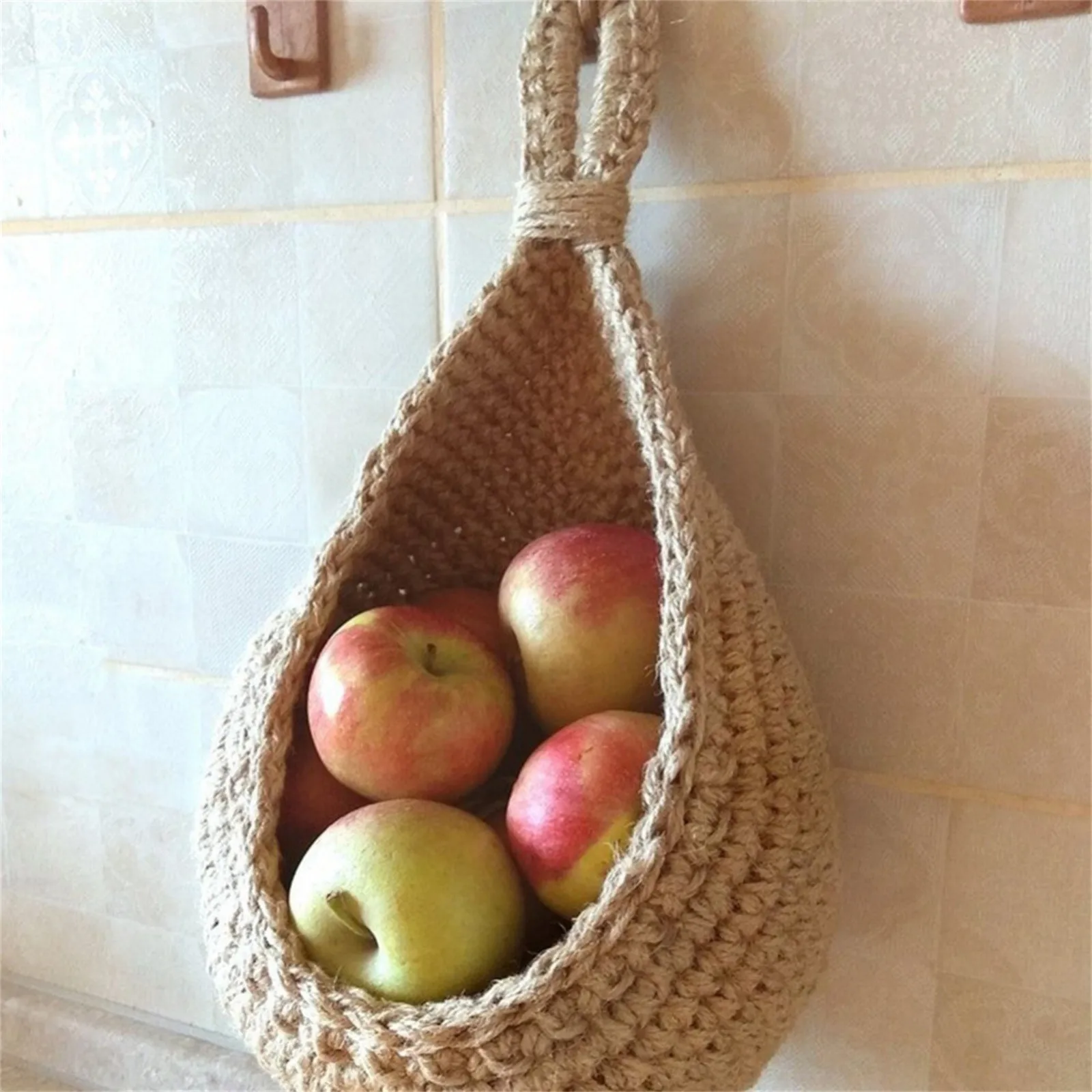 Wall Hanging Vegetable Fruit Basket Teardrop Hanging Basket Kitchen Hanging Storage Farmhouse Basket Bohemian Handwoven Wall